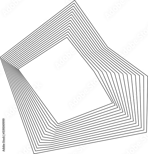 Square form featuring concentric lines creating an abstract composition with angled bends and layered linear elements.