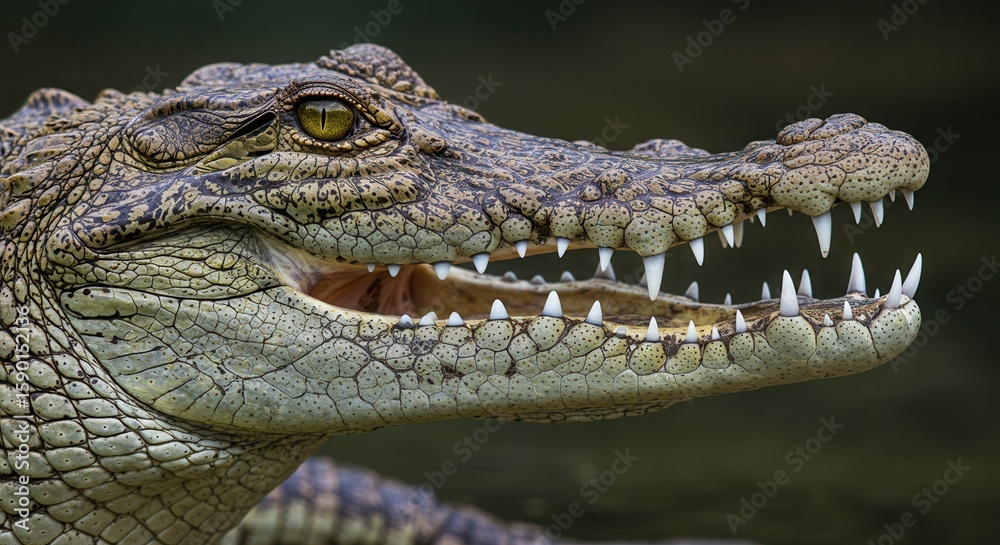 Fototapeta premium Fierce Alligator Portrait with Open Jaw – Hyper-Realistic Close-Up in Dramatic Cinematic 8K Detail