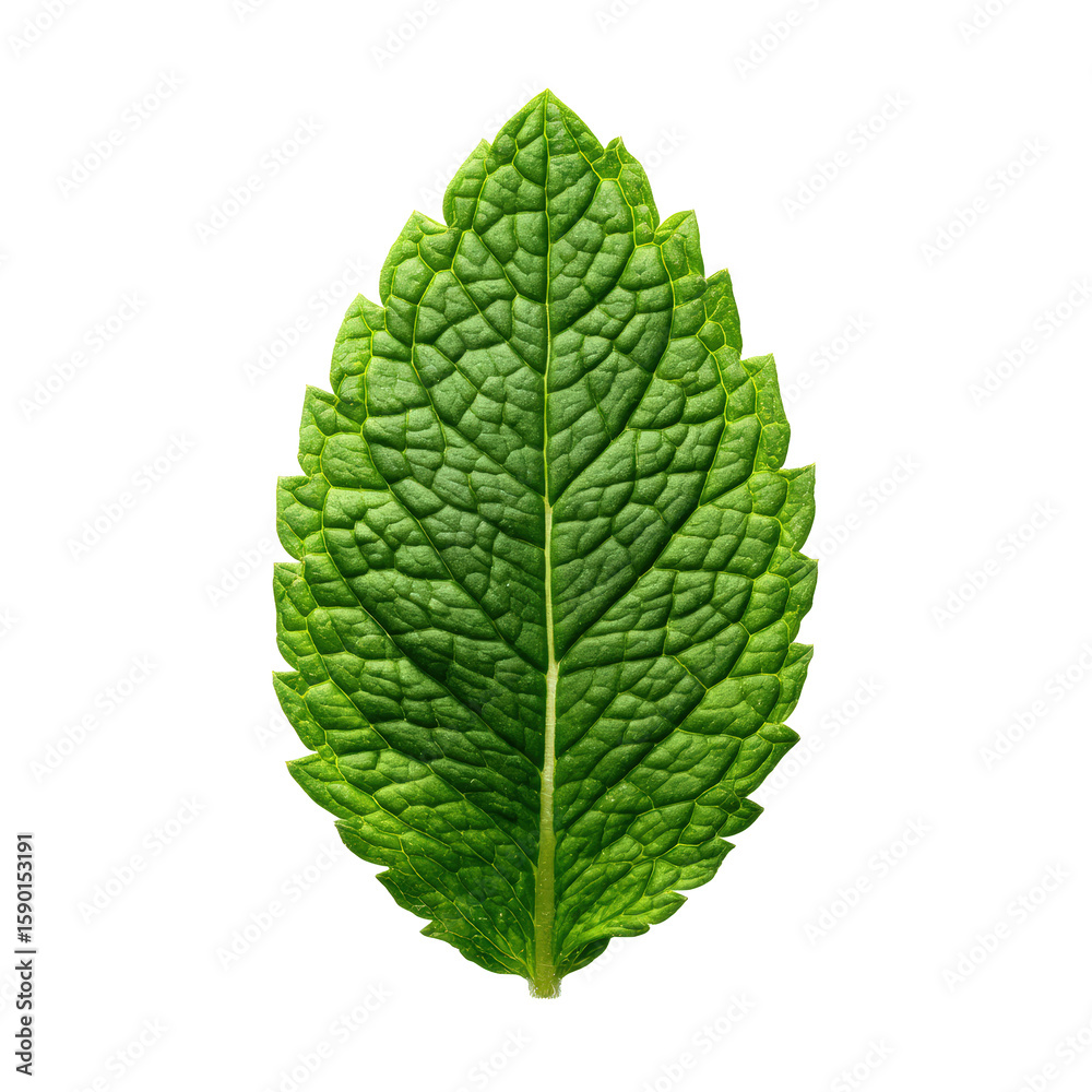 Obraz premium Halftone Engraving of Peppermint Leaf Centered Front-View Serrated Herb Blade