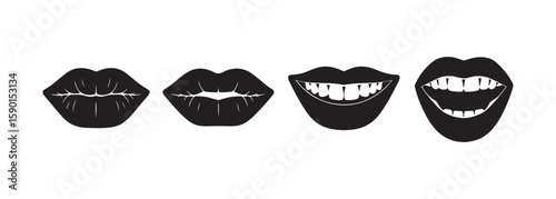 Women lips icons set. Mouth and lips logo design. Sexy female lips symbols vector.