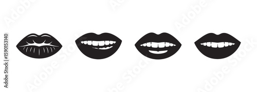 Women lips icons set. Mouth and lips logo design. Sexy female lips symbols vector.