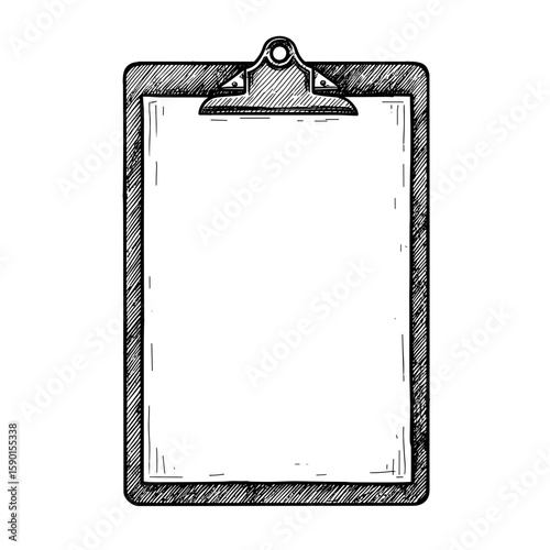 Clipboard with blank paper – vintage ink sketch hand-drawn black and white vector illustration