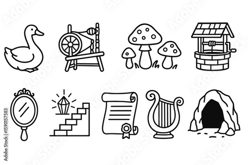 Fairytale, nursery outline icon set. magical creatures, stories, legends collection