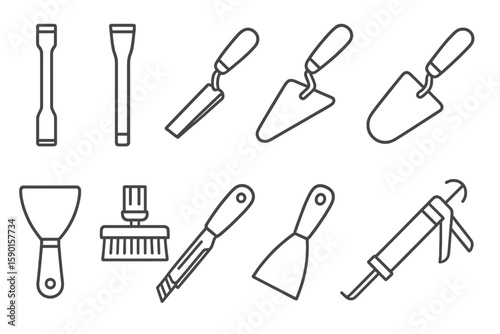 Construction tools line icon set. equipment, repair icons in outline style collection