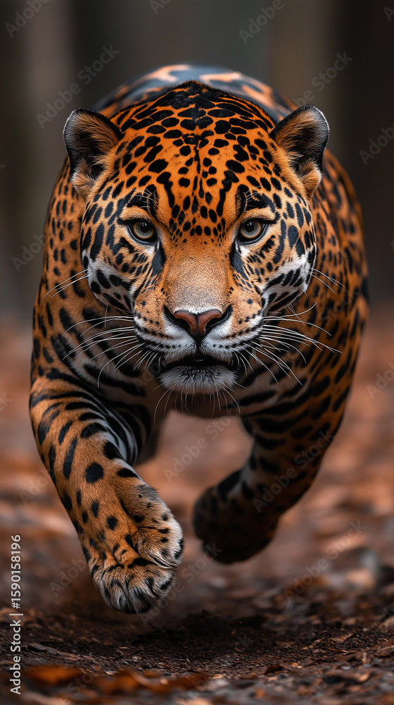 Obraz premium Majestic jaguar, fierce predator in wildlife, displays power in jungle habitat with spots
