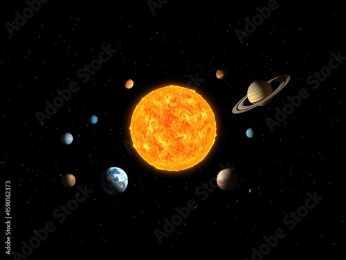 Solar system planets illustration sun earth saturn jupiter mars venus mercury uranus