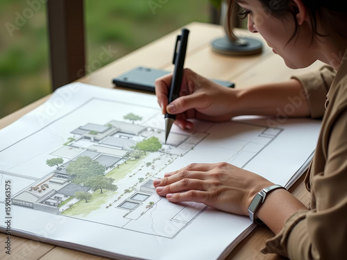 Architecte dessinant un plan détaillé de projet urbain moderne
