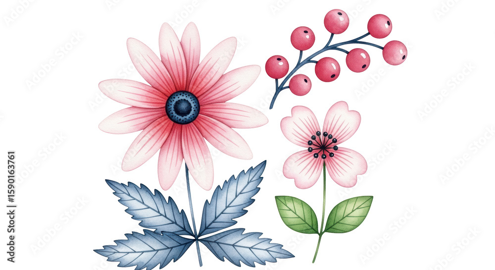 Obraz premium Isolated Watercolor Flowers Set