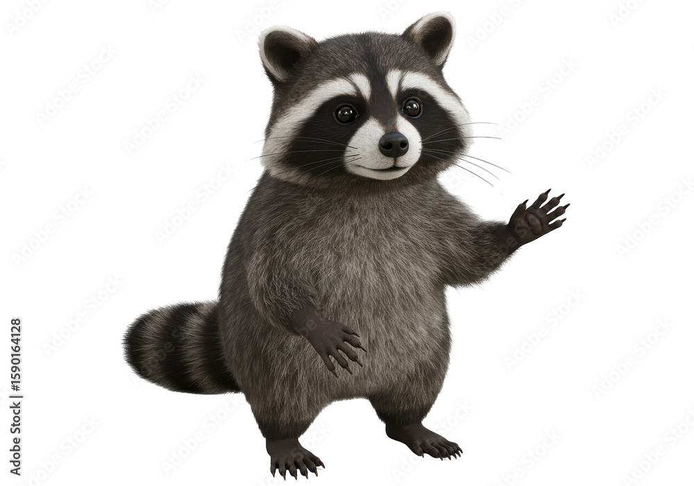 Obraz premium Isolated Cheerful Cartoon Raccoon Waving Hand