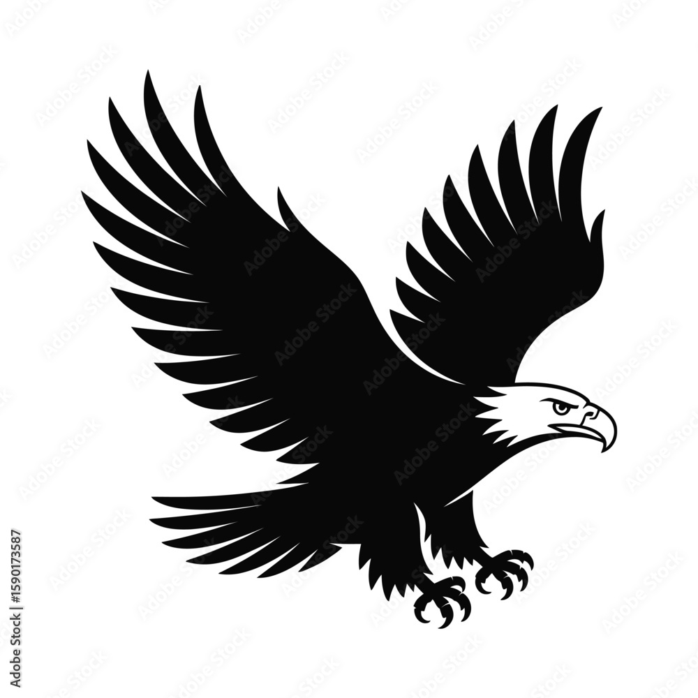 Fototapeta premium Majestic eagle in flight silhouette isolated on white background