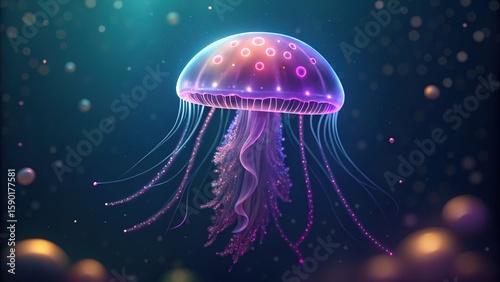 Ethereal Jellyfish Luminescence A Captivating Underwater Dance of Light and Color in the Deep Sea