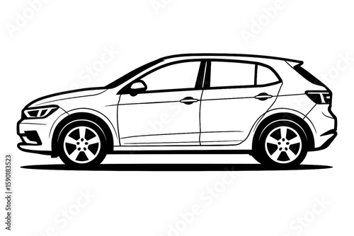 Modern Hatchback Car Side View Vector Illustration - Automobile Transportation Design