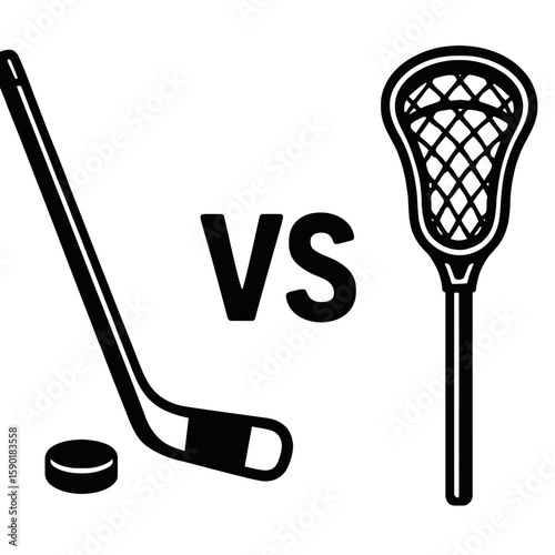 Ice Hockey Stick vs Lacrosse Stick and Puck Icon Vector - Sports Comparison