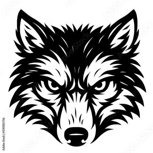Aggressive Wolf Head Vector Illustration - Majestic and Fierce Canine Design