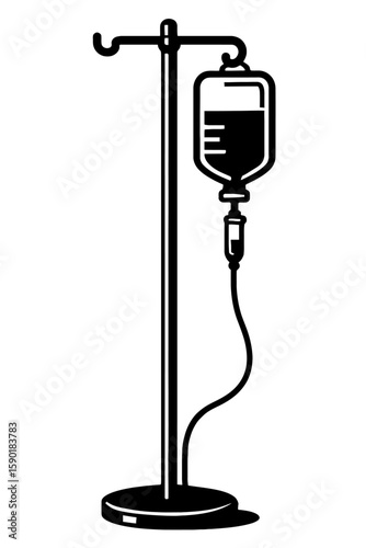 IV Drip Stand with Bag Vector - Medical Infusion Treatment Illustration