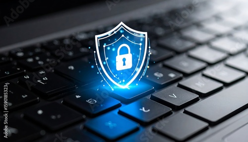 Wallpaper Mural Laptop keyboard with security shield Torontodigital.ca