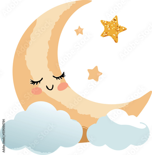 This artwork is perfect for nursery decor, baby shower prints, night-themed posters, wall art, and textile designs for both boys and girls.