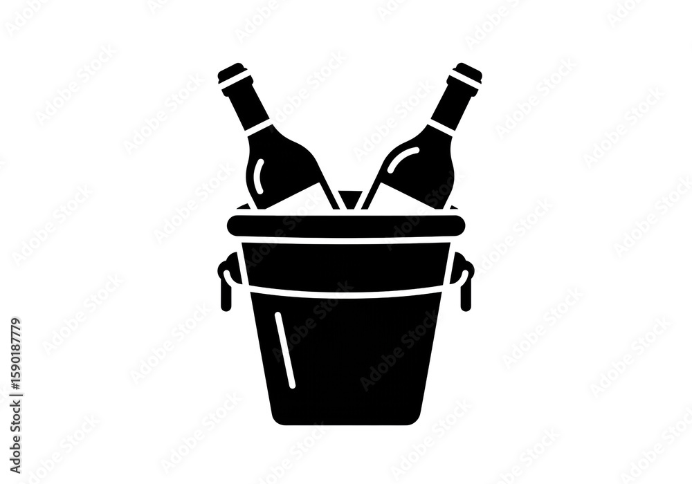 Chilled Wine Celebration – Black and White Silhouette of Bottles in Ice Bucket Chilled Wine Celebration – Black and White Silhouette of Bottles in Ice Bucket