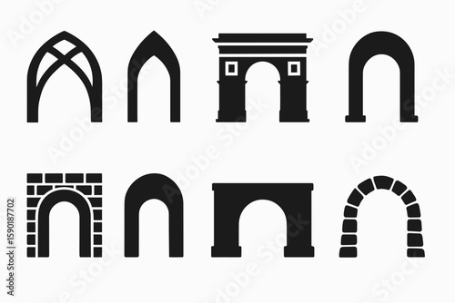 Architecture and landmarks icon set. historic silhouette icons collection