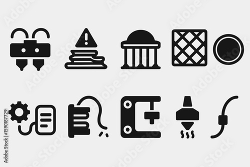 3d icon set of 3d printing tools. additive manufacturing, tech gadgets collection