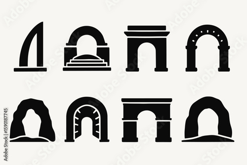 Architectural landmark silhouette icon set. bridges, monuments outline collection