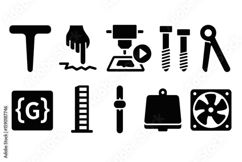 Tools, construction solid icon set. industrial, engineering icons in solid style