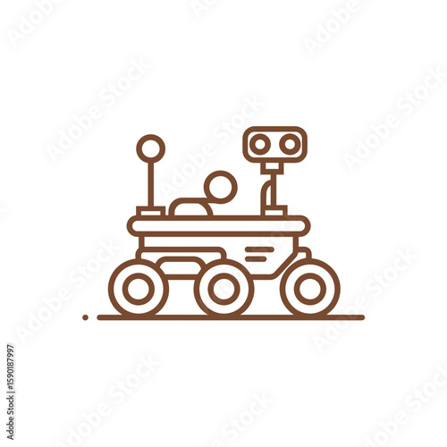 Mars rover icon in brown outline, space exploration vehicle in minimal line art style
