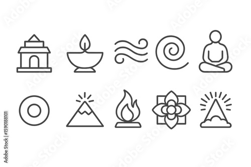 Zen, meditation line icon set. tranquility, peace, spirituality, wellness icons collection
