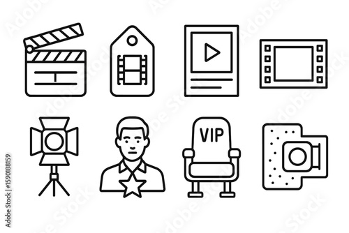 Movie, film industry line icon set. cinema, entertainment production line icons