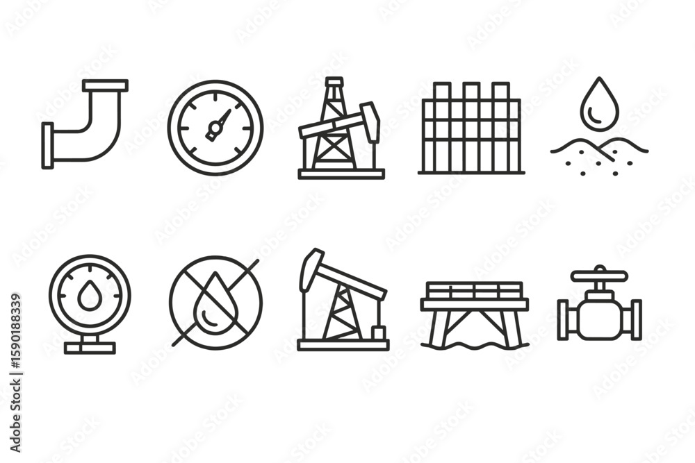 Naklejka premium Oil and gas line icon set. industry, energy, petroleum, extraction, pipeline, equipment