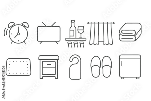 Hospitality and hotel line icon set. essential travel and accommodation line collection