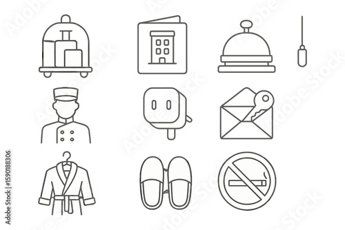 Hotel service line icon set. hospitality, travel, amenities icons collection