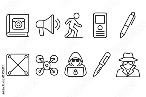 Social media, security line icon set. communication, privacy icons outline collection