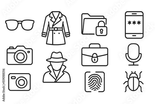 Security and privacy line icon set. surveillance, protection icons outline collection