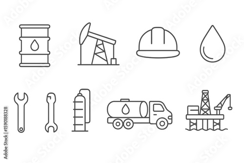 Oil and gas line icon set. energy, industry, extraction elements in outline style