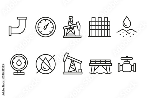 Oil and gas line icon set. industry, energy, petroleum, extraction, pipeline, equipment