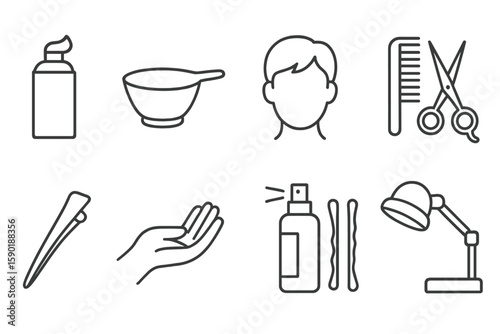Beauty, personal care outline icon set. hairstyling, grooming tools collection