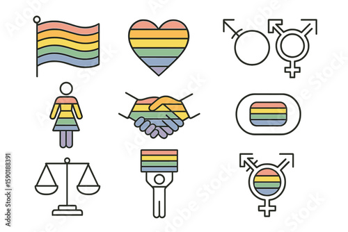 Lgbtq, pride outline icon set. diversity, inclusion, equality symbols in outline style