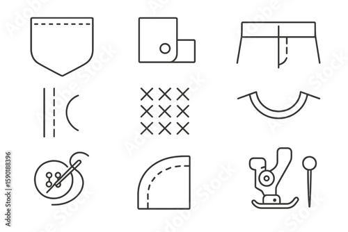 Sewing, tailoring line icon set. stitching, crafts, needlework icons collection