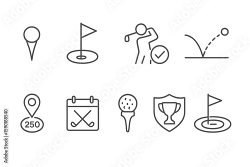 Golf, sports linear icon set. equipment, tournament, course icons line collection