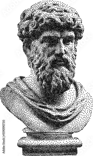 Roman vintage y2k stipple art, greek halftone stipple brutalist retro vector png with transparent background, statue 2000s aesthetic photocopy effect tattoo