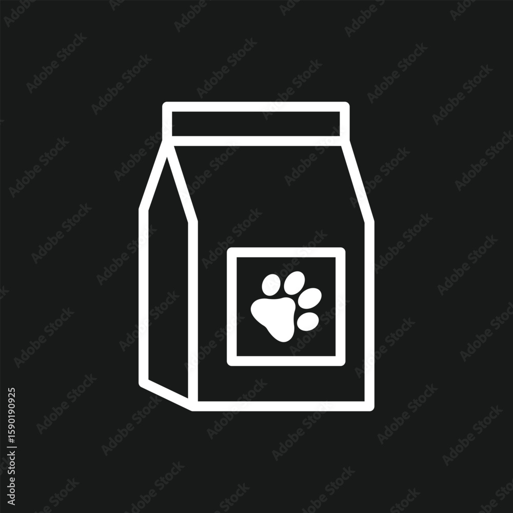 Bag of Dry Pet Food Icon with Paw Print for Dog and Cat Kibble and Animal Nutrition Bag of Dry Pet Food Icon with Paw Print for Dog and Cat Kibble and Animal Nutrition