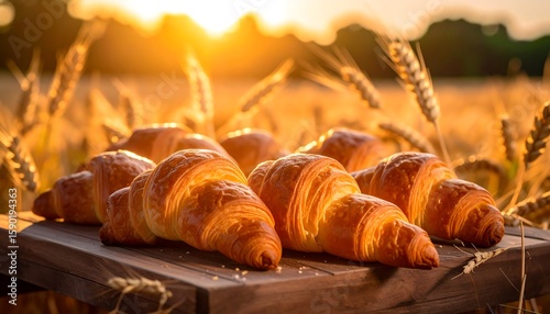 Wallpaper Mural Golden croissants in a wheat field at sunset Torontodigital.ca