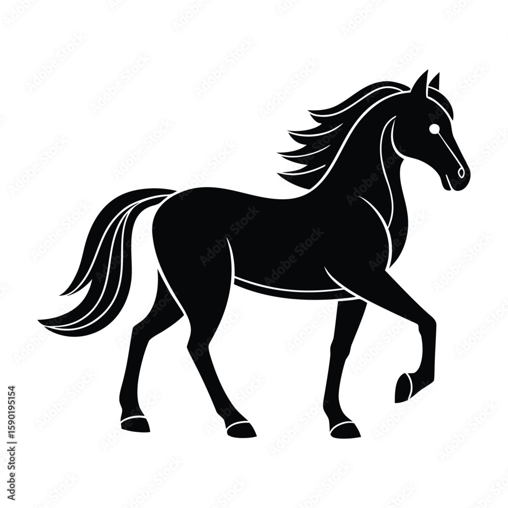 Silhouette of Galloping Horse with Flowing Mane – Full Black Vector Illustration Silhouette of Galloping Horse with Flowing Mane – Full Black Vector Illustration