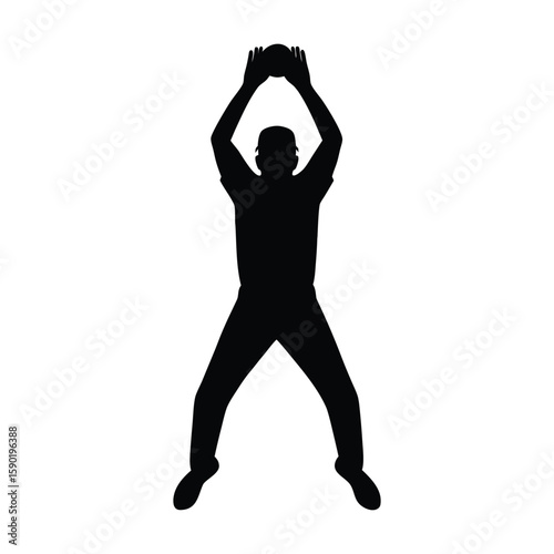 Cricket Fielder Silhouette – Jumping with Arms Overhead to Catch