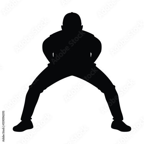 Cricket Wicketkeeper Silhouette – Low Crouch Ready Position