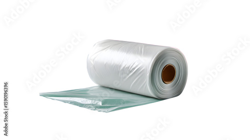 Compostable trash bag roll unrolled tip isolated on transparent background