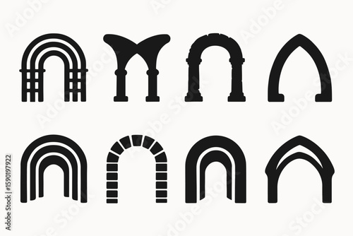 Architecture arches silhouette icon set. historic, classic archway icon collection