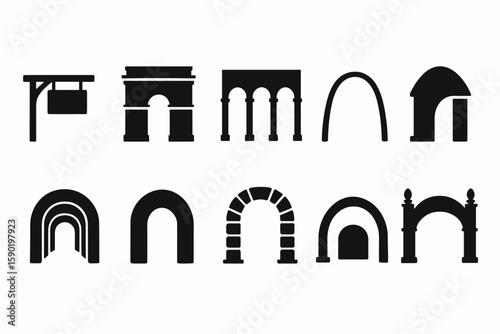 Architecture, monuments silhouette icon set. building, structure silhouette collection