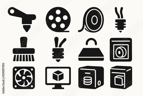 Hardware and electronics solid icon set. home appliance, tech symbols collection